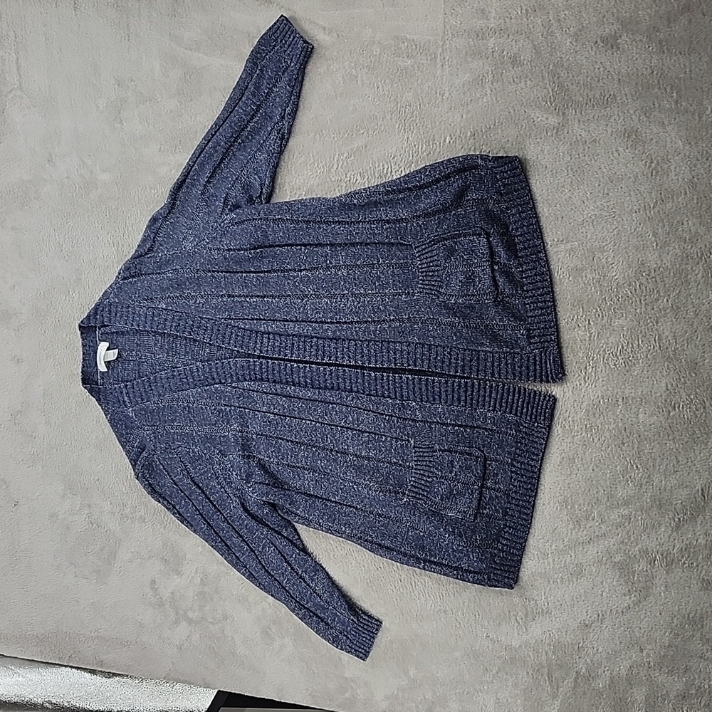 DressBarn Sweater Women's 2X Open Front Cardigan knitted Purple Ribbed Pockets